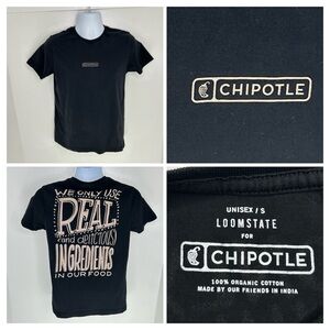 Chipotle Employee T Shirt Size Small Black Workwear Real and Delicious Uniform